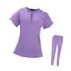 thumbnail image 4 of Uniformes de enfermería Scrub Set Tops de cuello redondo Pantalones de basculador Ropa de trabajo para hospital púrpura, 4 of 8