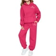 thumbnail image 2 of Sudadera con capucha larga con estampado pequeño en forma de corazón para niños y pantalones deportivos con lazo en las piernas, conjunto deportivo informal de dos piezas con forro polar para mayor ca, 2 of 4