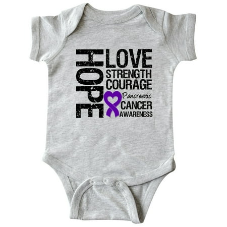 

Inktastic Pancreatic Cancer Hope Love Strength Gift Baby Boy or Baby Girl Bodysuit