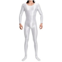 Wyobmus Men's Oil Shiny Tights Full Bodysuit Footed Metallic Glossy Jumpsuit Long Sleeve Shapewear White