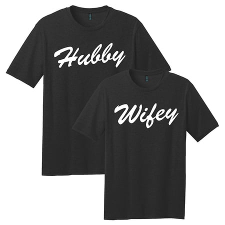 Trenz Shirt Company Hubby and Wifey Matching Couple Shirts Unisex Short Sleeve T-shirts-Black/Black-M