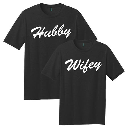Hubby and Wifey, Matching Couple Shirts, Unisex T-Shirts-Black/Black-Men's Small/Women's (Best Couple Shirt Print)