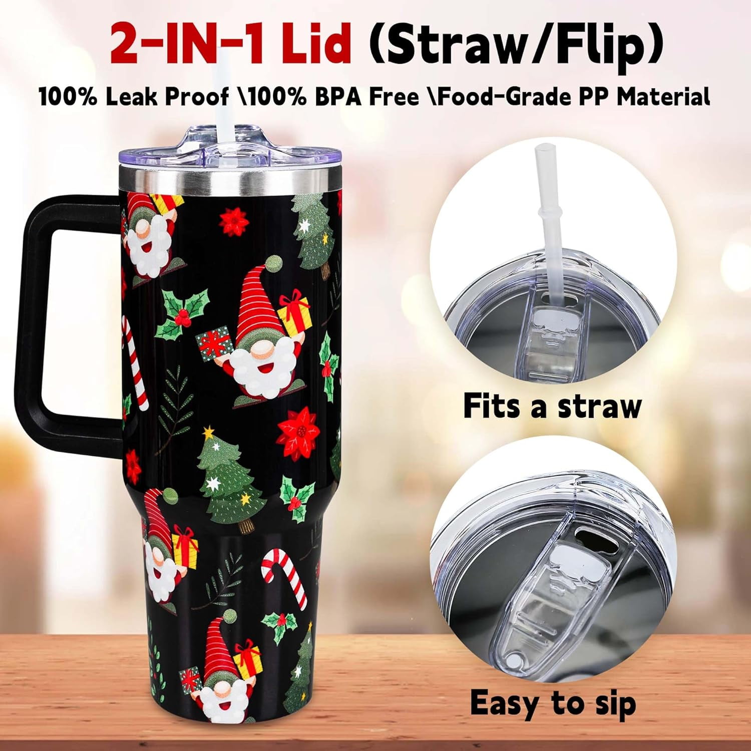 Christmas Gifts for Mom, 40 OZ Christmas Tumbler with Handle and Straws, Merry Christmas Insulated Tumbler Cup, Xmas Gifts for Men, Women, Family, Grandma, Aunt, Nurse, Teacher, Coworker