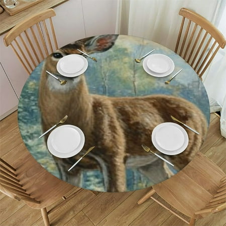 

Autua Deer Forest Stream Round Tablecloth 100% Polyester Stain-Resistant for Indoor Outdoor Kitchen Dining Party Wedding - Spill-Proof and Wrinkle Resistant 54 -58
