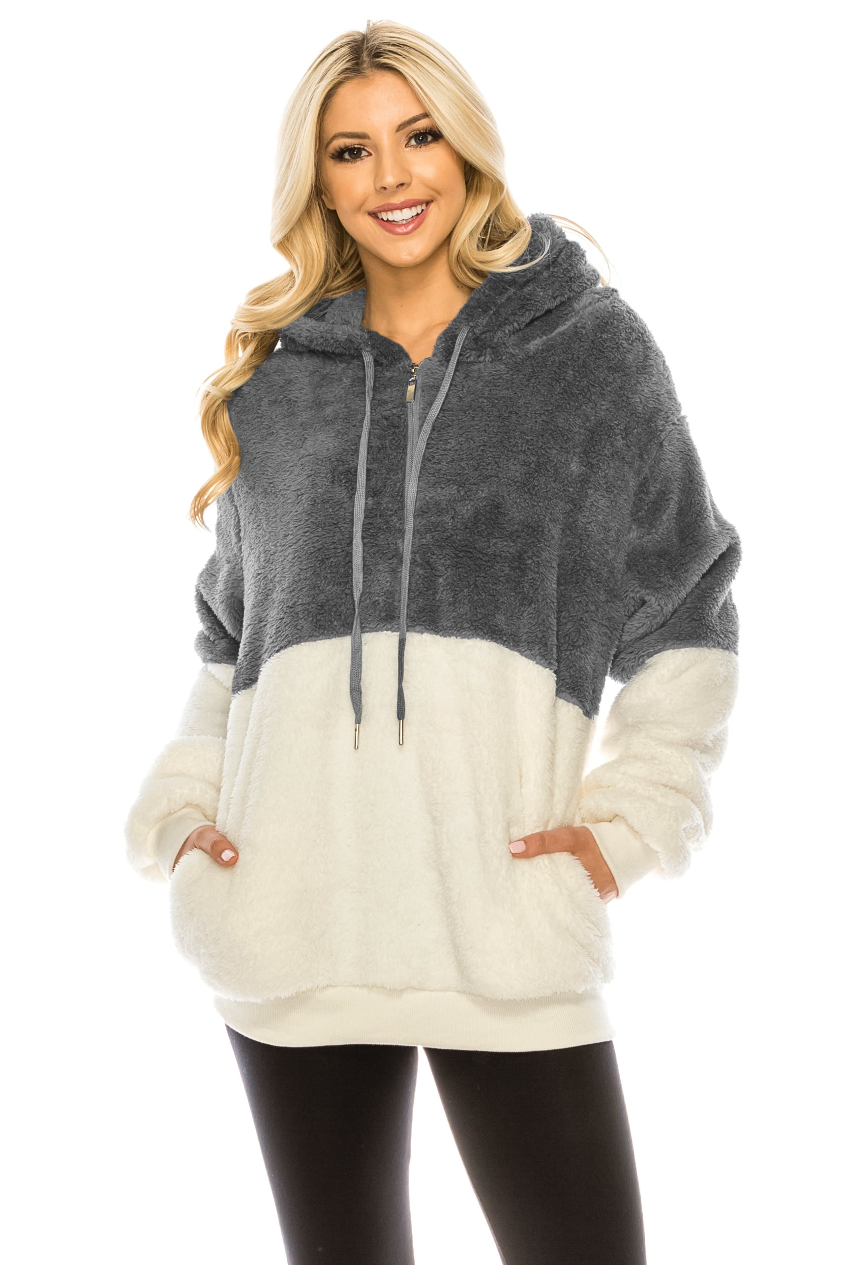 Haute Edition Women's Colorblock and Solid 1/4 Zip Sherpa Hoodie