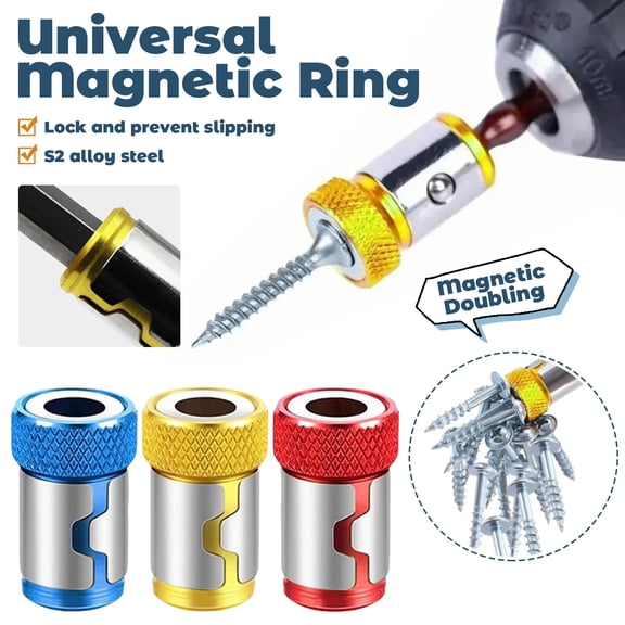 3-Pack Screwdriver Head Magnetic Rings, 1/4 Inch Universal Screw Magnetizer Set , 0.95in Metal Magnetic Screw Holders for Hex Screwdriver & Power Bits, Tool for Automotive (Multicolor)