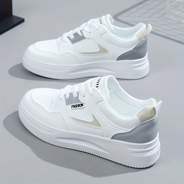 Zapatillas de deporte casuales y de moda para mujer, zapatos de skate con bloque de color con parche de letras, zapatos bajos con cordones