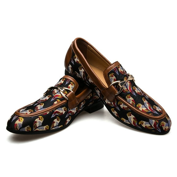 JITAI Men's Leather Shoes Pattern Printing Men Dress Loafer Shoes Brown Size 11