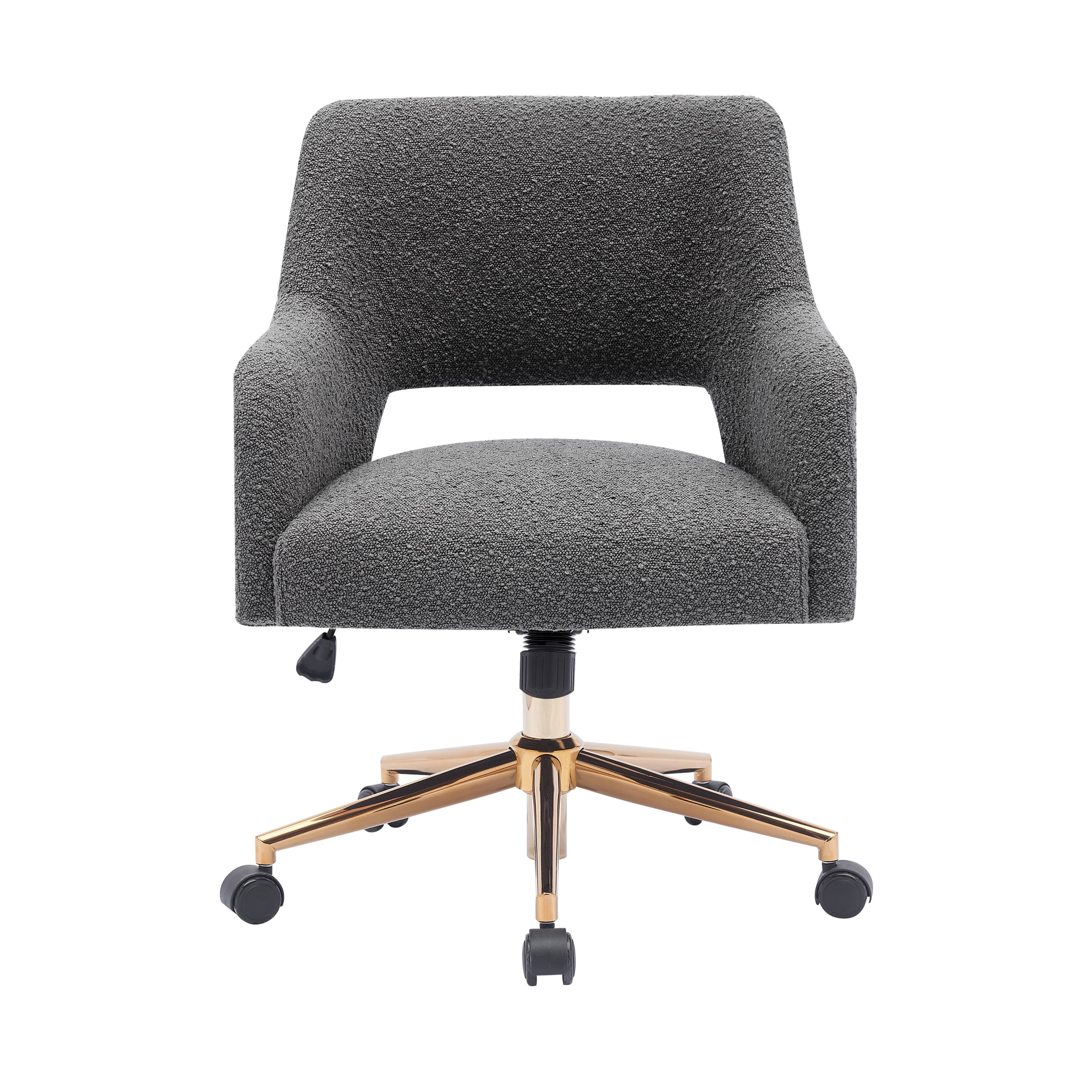 Modern Water and Stain Resistant Boucle Fabric Upholstered Rolling Task Chair Height Adjustable Swivel Vanity Chair, Gray