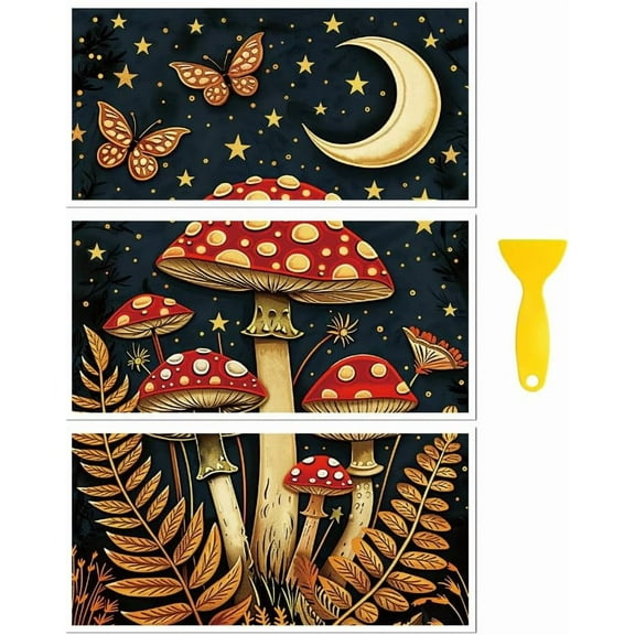 Rub on Transfer Decal Sticker for Furniture Craft Decor 6"x12" 3D Mushrooms 3Pcs Waterproof UV DTF Transfer for Drawer Dresser Glass Porcelain Wood Plastic