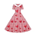 thumbnail image 7 of LEWKW Girls Short Sleeve Plaid Heart Print Vintage Dress Button Detail Peter Pan Collar Retro Swing Skirt Preppy School Style Classic Casual Wear, 7 of 7