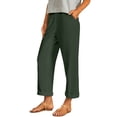 thumbnail image 4 of Mifsaly Business Casual Pants for Women Wide Leg Linen Capri Pant Comfortable Relaxed Summer Cropped Trousers with Pockets M, 4 of 9