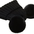 thumbnail image 5 of Baby Solid Color Ribbed Knit Beanie with Pom Poms, Toddler Winter Hat with Soft Velvet Lining, Warm Rib Texture Baby Hat for Boys and Girls, Stretchy Knit Pom Pom Hat for Cold Weather Black, 5 of 5