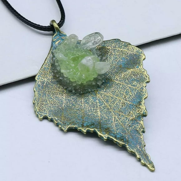 HOOUN 5pc Rock Quarz Crystal Pendant alloy maple leaf citrine Energy