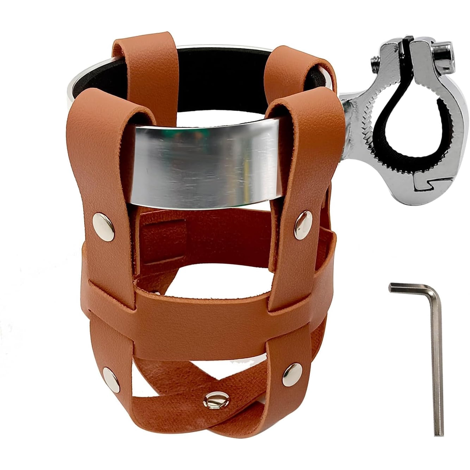2.75 "Bike Water Bottle Holder, Vintage Leather Bike Beverage Holder,Bike Cup Holder,Bike Drink Holder for Motorcycle Bike Stroller Walker Wheelchair Scooter Golf Cart