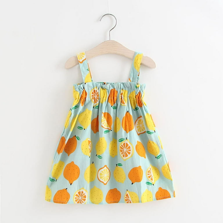 Toddler Girls Dresses Sleeveless Strap Lemon Print Princess Dress