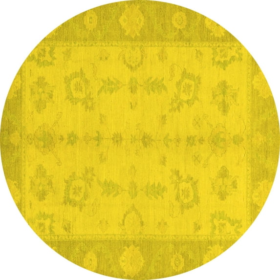 Ahgly Company Machine Washable Indoor Round Oriental Yellow Modern Area Rugs, 4' Round