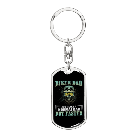 Biker Papa Stainless Steel or 18k Gold Premium Swivel Dog Tag Keychain