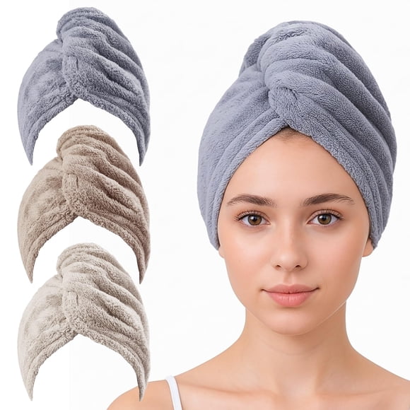 HFZRZFH 3 paquetes de toallas de pelo con botón, suaves y transpirables, de secado rápido, súper absorbentes, turbantes para mujeres con cabello rizado y rizado
