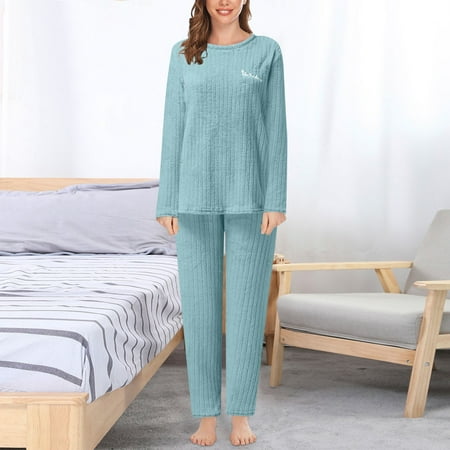 

NEGJ Women s Thick Warm Solid Sets Soft Homewear Sleepwear Loose Sets One Size