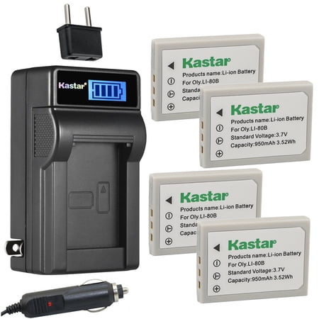 Kastar 4-Pack Li-80B Battery and LCD AC Charger Compatible with Performic S5, Slimline X4, Slimline X5, Slimline X50, Slimline X6, Slimline X60, Slimline XS6, MEDION MD 85700 Digital Cameras