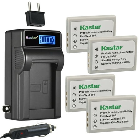 Image of Kastar 4-Pack Li-80B Battery and LCD AC Charger Compatible with PROSIO Slim Neo Xc534 Slim Neo Xi REVUE DC5 super slim DC50 slim DC55 slim DC6 DC6 super slim DC65 slim Digital Cameras