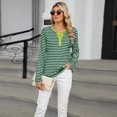 thumbnail image 3 of SWSMCLT Women's Long Sleeve Tshirt Striped Summer Shirt Fashion Cool Fall Tees Henley Neck Tunics Loose Fit Tshirt Green Large, 3 of 5