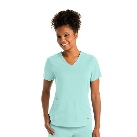 Barco Grey's Anatomy GRST011 Women's Four Pocket V-Neck Emma Scrub Top Surf Aqua L