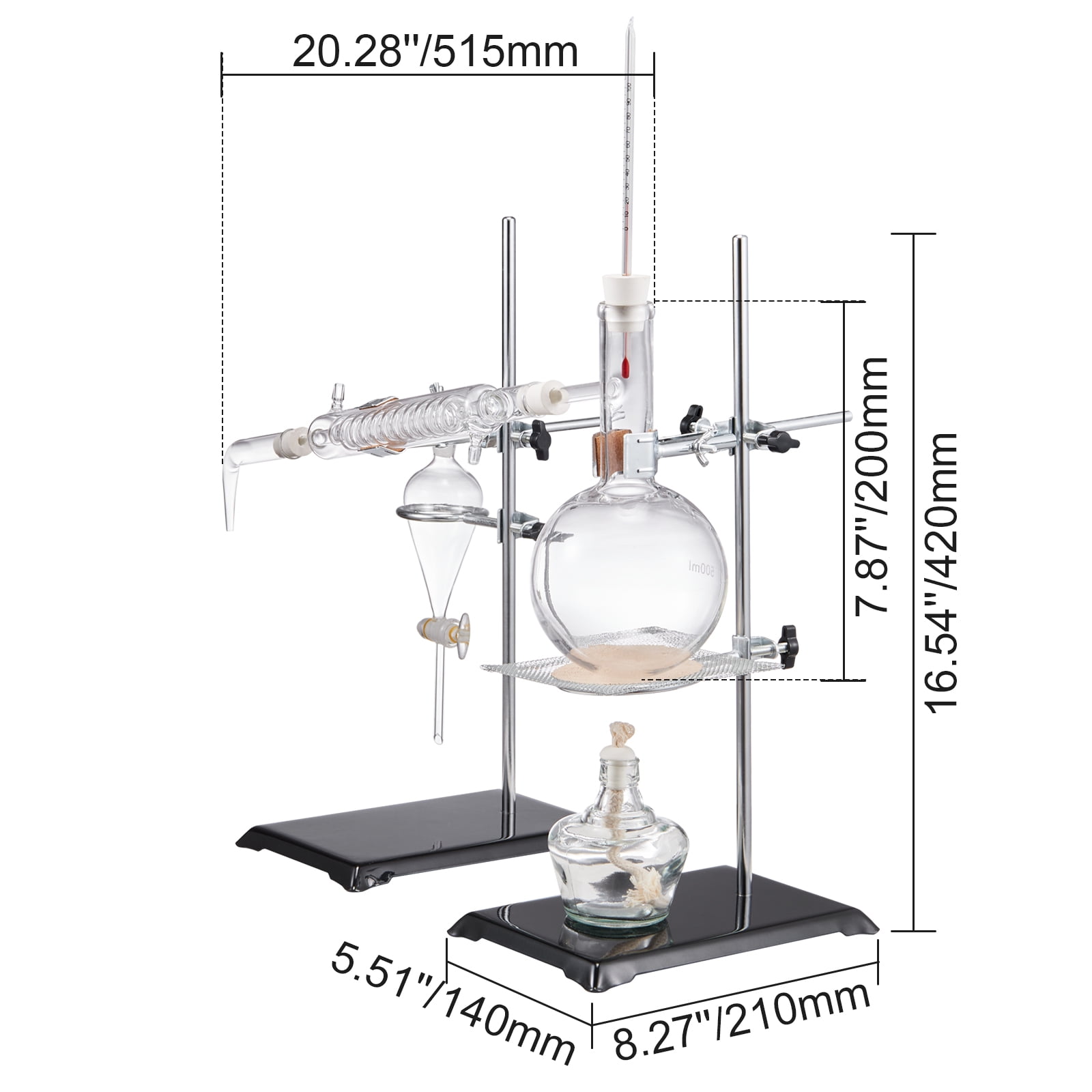 KFFKFF Essential Oil Distillation Equipment, 500ml Glassware Set, Includes 3.3 Boro Laboratory Glass, Alcohol Burner, Ceramic Mesh, 24/40 Joint, 28 Piece Kit