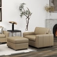 thumbnail image 3 of Roundhill Furniture Sakan Leather Upholstered 2-Piece Living Room Set, Cutler Chair and Ottoman, Beige, 3 of 11
