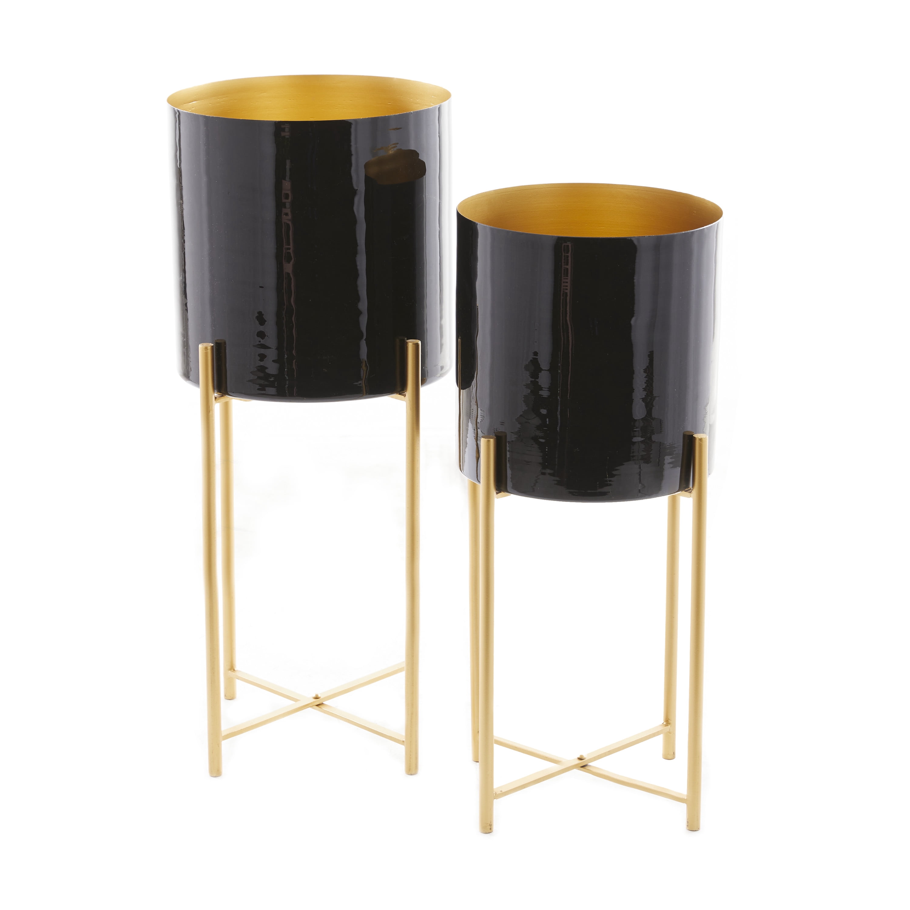 CosmoLiving by Cosmopolitan 24", 21"H Indoor Outdoor Black Metal Planter with Removable Stand (2 Count)