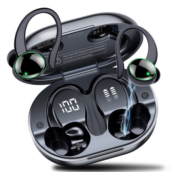 Wireless Earbuds, Bluetooth 5.4 Sports Headphones, 50H Playback Over Ear Earbuds with ENC Noise Cancelling Mic, Deep Bass Fitness Earphones Gym Running Workout with Earhooks, IP7 Waterproof Headset
