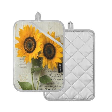 

2 Pcs Pot Holders Sets Oven Mitts Square Potholders Oven Hot Pads Heat Resistant for Kitchen Cooking Baking 7 x9.8 Two Sunflowers
