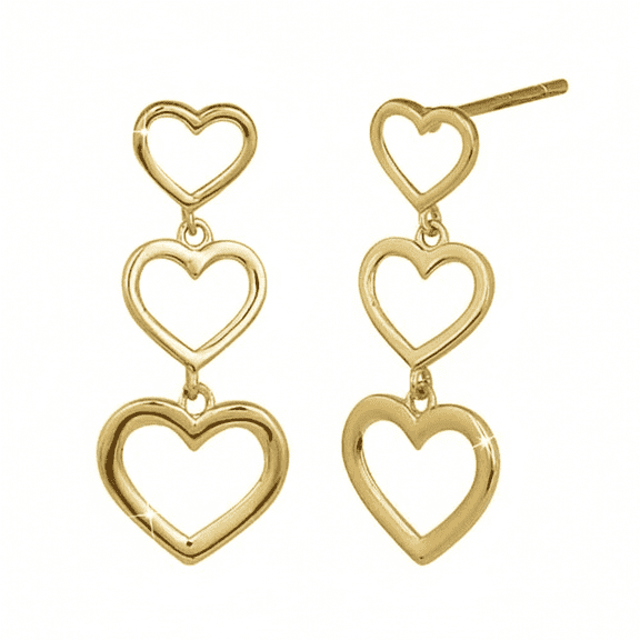 Vinali 14K Solid Gold Dangle Hearts Earrings