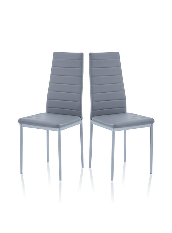 Dining Chair Set of 2, ROZHOME Modern Kitchen Chairs PU Side Chairs with Metal Legs and Frame(Gray)