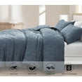 thumbnail image 4 of Chezmoi Collection Glen 3-Piece Crescent Stitched Quilt Set, King Size, Steel Blue, Rayon Derived from Bamboo & Polyester Blended, Soft Breathable Cooling Bedspread for Hot Sleepers, 4 of 9