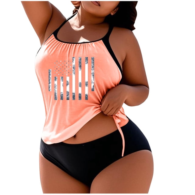 Trajes de Baño de Corte Alto para las Mujeres Impresión de Tamaño Grande con Cojín de Pecho, Traje de Baño Dividido con Cordón Suelto