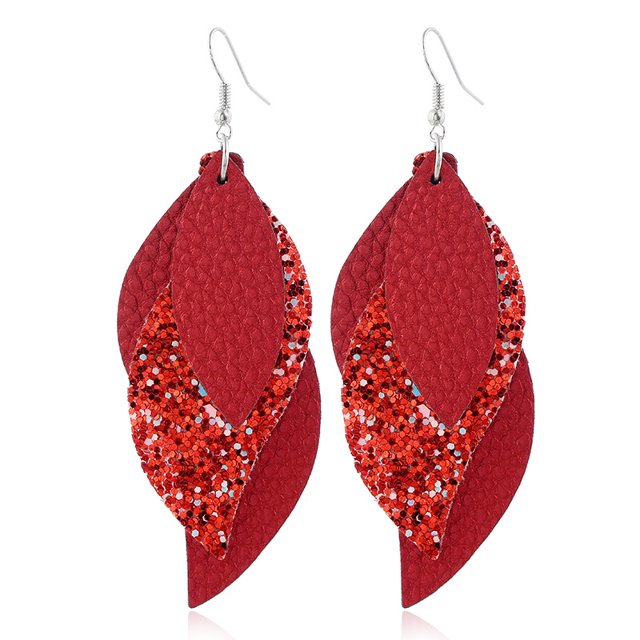 Pendientes De Cuero 3 Capas Pendientes De Hoja De Cuero Sintético Ligeros Diseño De Brillo En Capas Pendientes Colgantes Lentejuelas Retro De Moda Colgante Llamativo Brillante Rojo