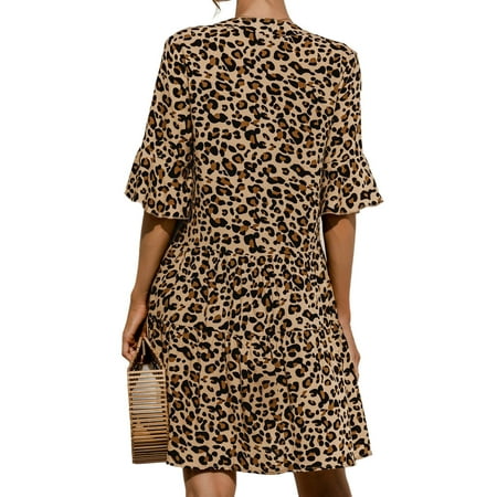 

Inkach Womens V-Neck Leopard Print Ruffle Dress