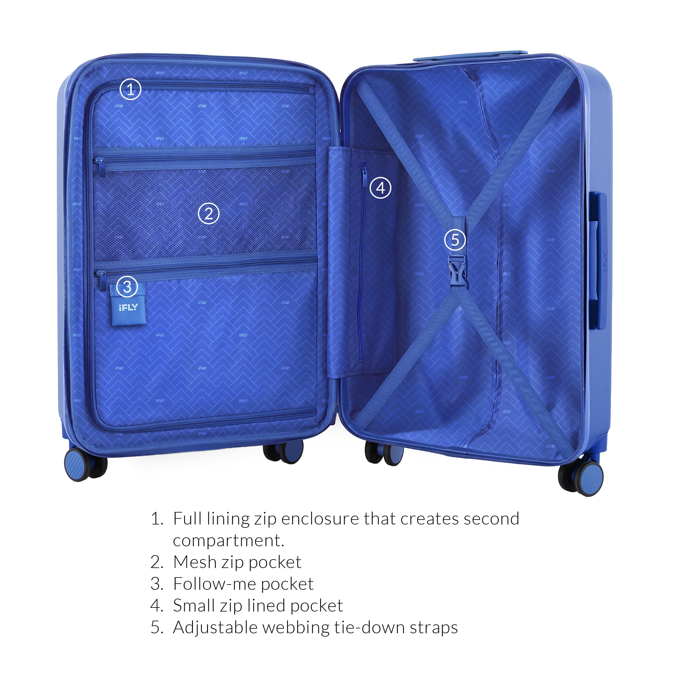 iFLY Roam 24" Medium Expandable Hardside Spinner Checked Luggage, Sapphire Blue