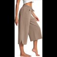 thumbnail image 2 of Pantalones de Yoga de Pierna para Mujer, Pantalones Casuales de Verano, Pantalones Cortos con Cordón en la Cintura y Bolsillos, Color Caqui, XL, 2 of 5