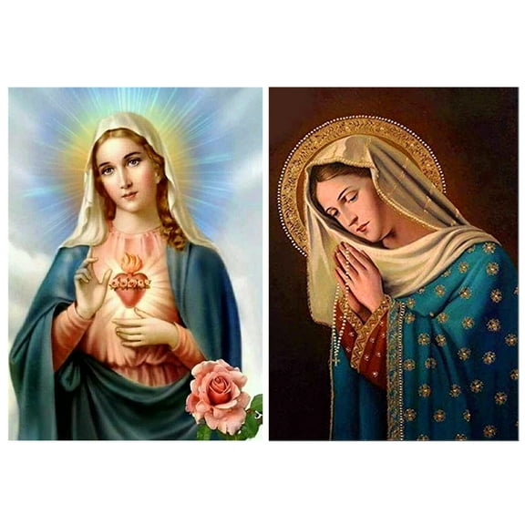 2-Pack Diamond Painting Kits - Sacred Heart & Prayer of the Virgin Full Drill 5D DIY Diamond Art for Adults Kids Wall Decor Gifts, 12x16in, Pattern#24