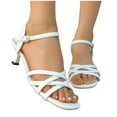 thumbnail image 6 of Womens Sandals Mid High Block Heels Shoes Ladies Chunky Dress Sandal Work Pumps Formal Smart Office Low Heeled Crossover Strap Dolly Wide Fit Shoes White 7.5, 6 of 7