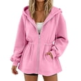 thumbnail image 2 of Fesfesfes Women's Casual Full Zip Hooded Sweatshirt Fleece Lined Drawstring Waist Long Sleeve Hoodie Jacket with Pockets Loose Fit Solid Color Athletic Top, 2 of 7