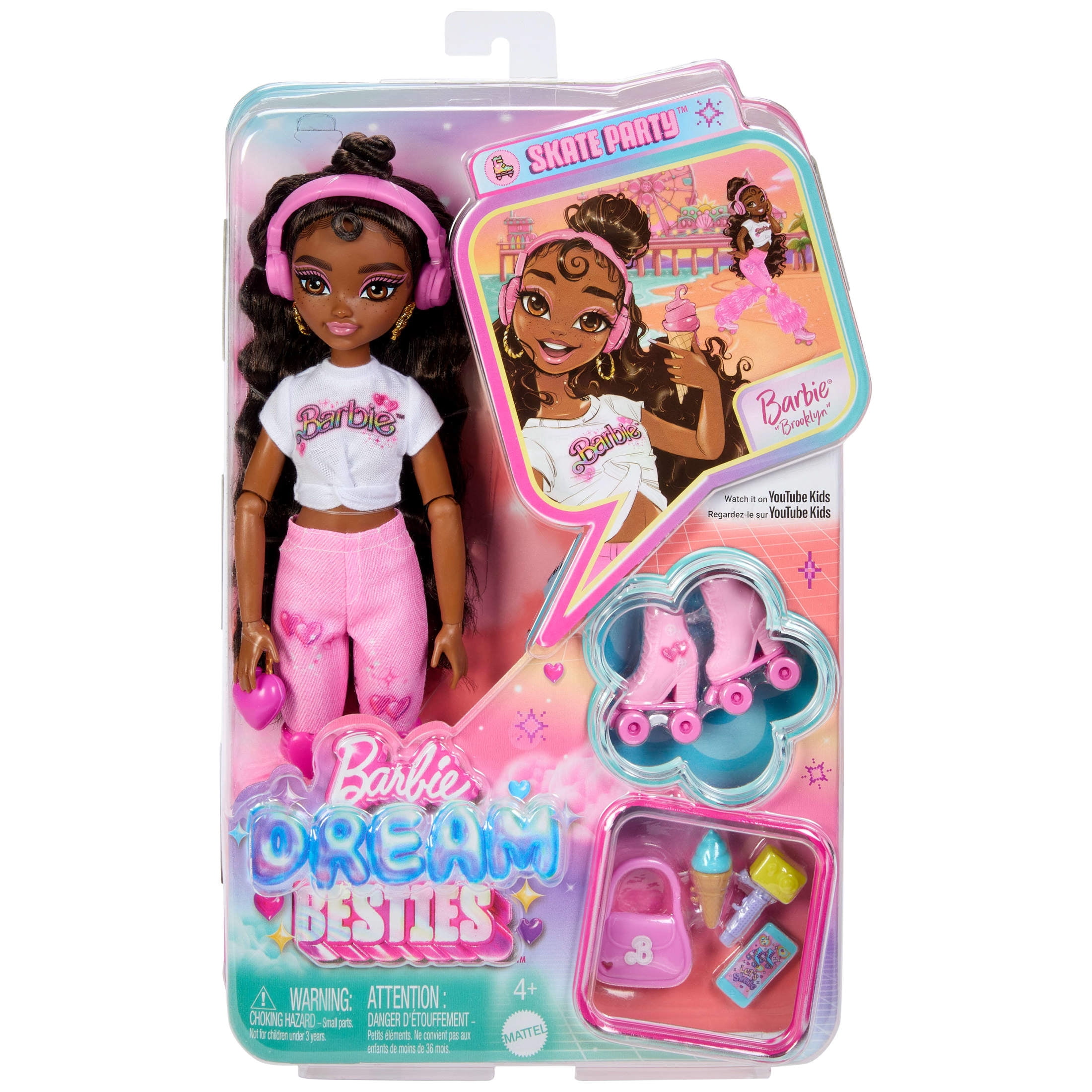 Dream Besties Barbie "Brooklyn" Roller Skating Fashion Doll with 9 Music & Video Themed Accessories