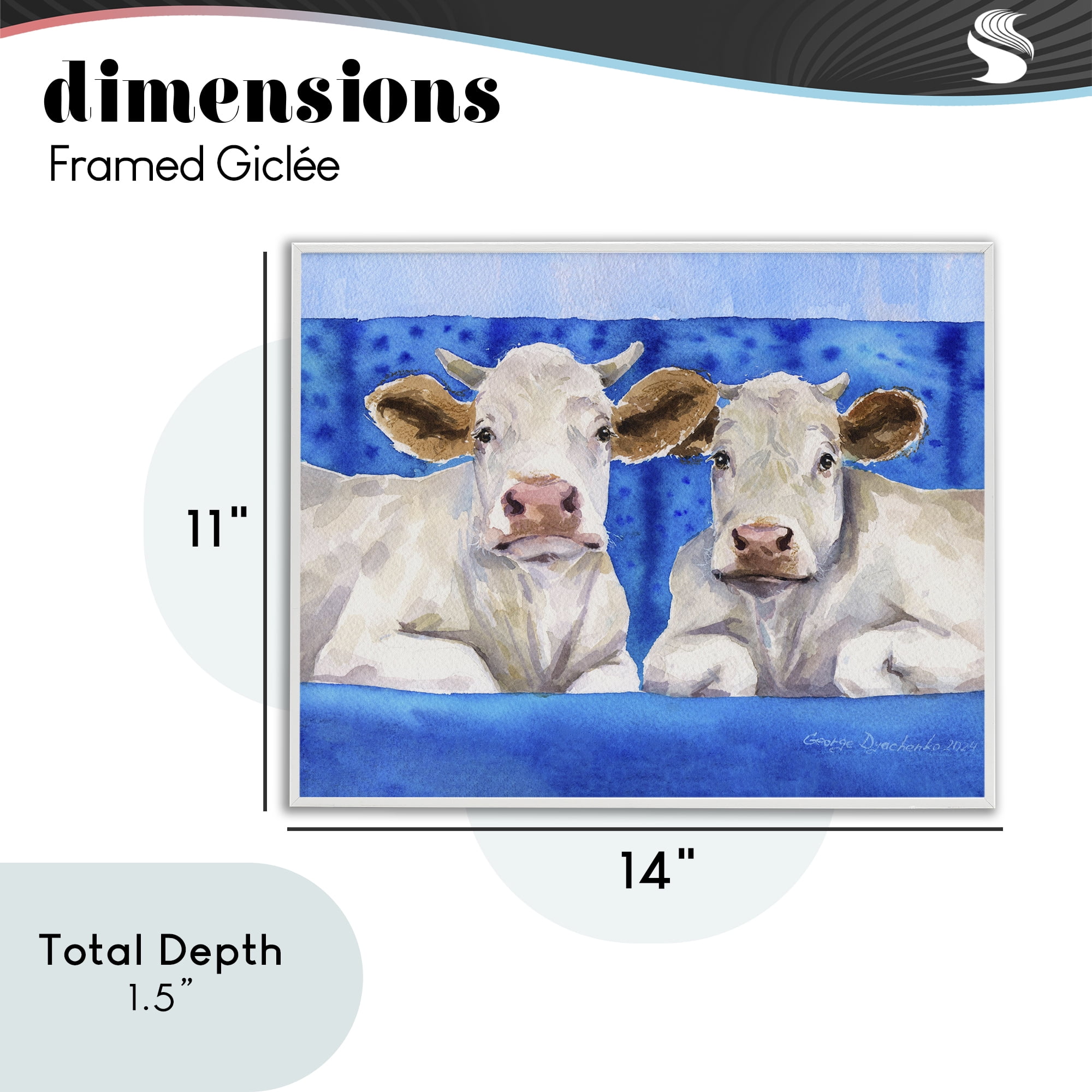 Stupell Industries White Cows on Blue Sofa White Framed Giclee Art, design by George Dyachenko