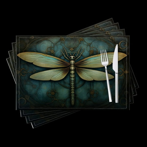 BaHomeck placemats Set of 4 Beautiful Dragonfly In The Style Of Intricate Steampunk Cotton Linen rectangle Placemats for Kitchen Dining Table Indoor,Outdoor,18*12inch