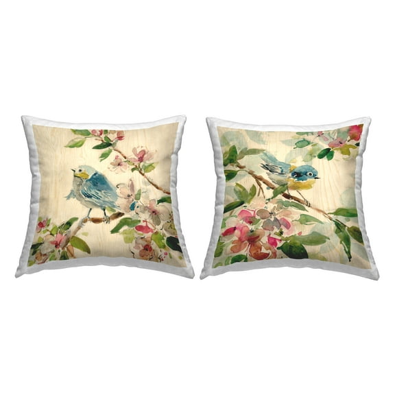Stupell Industries Perched Spring Birds Decorative Printed Throw Pillow Design by Carol Robinson.