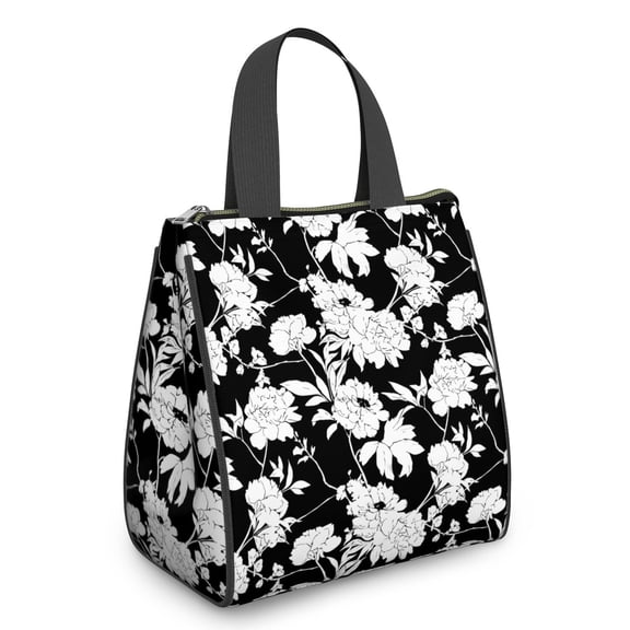 Pioneer Flower Floral Print Pattern Insulated Lunch Bag for Women & Adults,Large Portable Soft Cooler Lunch Bag,Thermal Food Storage Tote with Pearl Cotton,8.66L,8.75x5.75x9.5 Inch