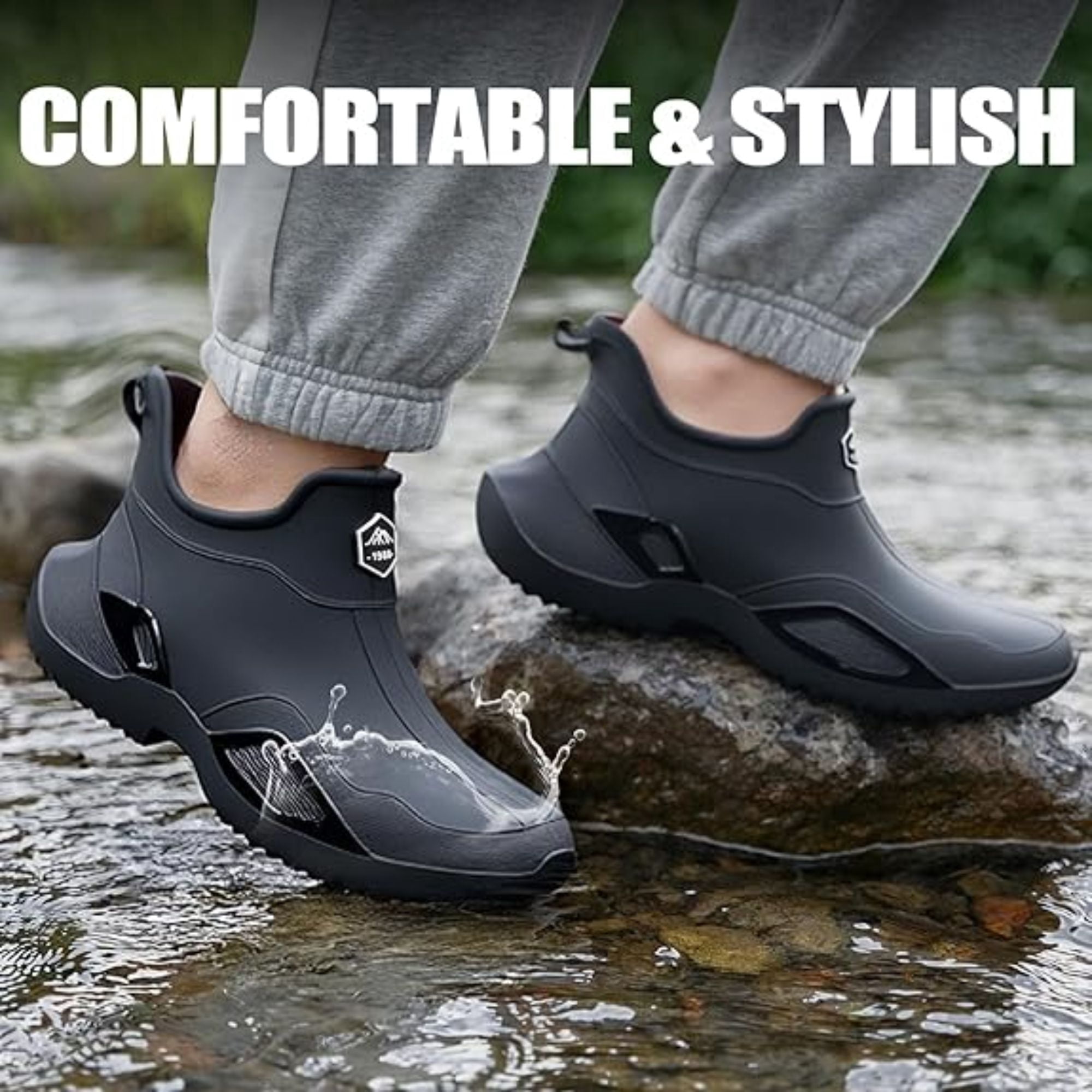 CHICVOMEY Women's Waterproof Rain Boots Anti-Slip Ankle Boots for Gardening Fishing Farming Boating Outdoor Work Traction Sole Short Rain Boots for Women & Men